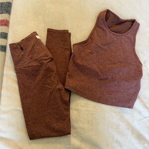 Vuori Women's Clean Elevation Leggings & Plyo Tank in Hazelnut Heather